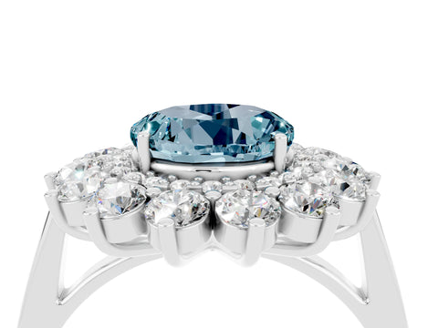 White gold Round Cut Halo Cluster Diamond Ring with Pave Band and Four-Prong Setting_4