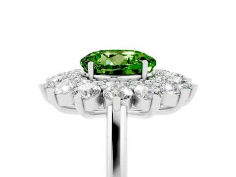 White gold Round Cut Halo Cluster Diamond Ring with Pave Band and Four-Prong Setting_5