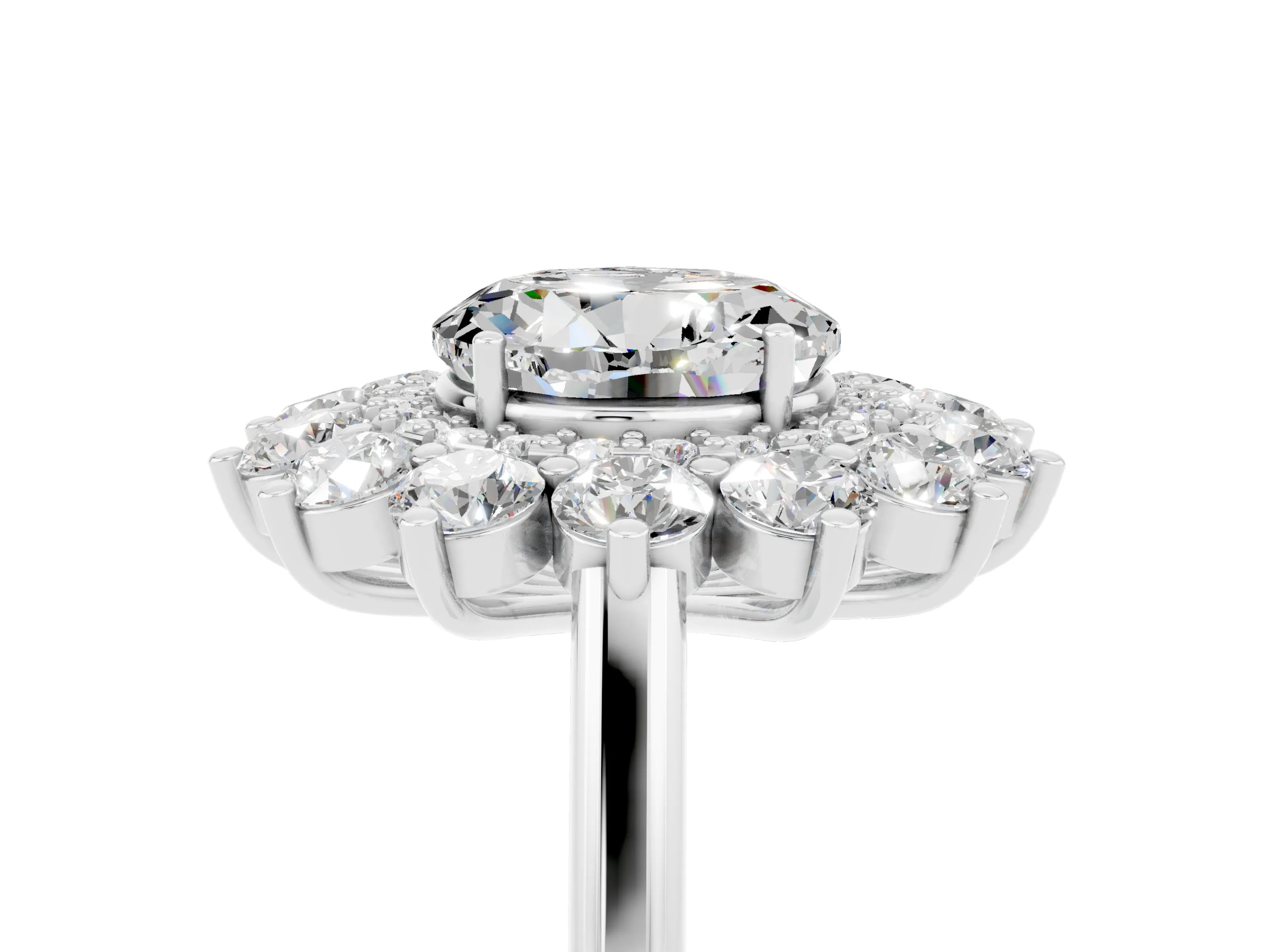 White gold Round Cut Halo Cluster Diamond Ring with Pave Band and Four-Prong Setting_5