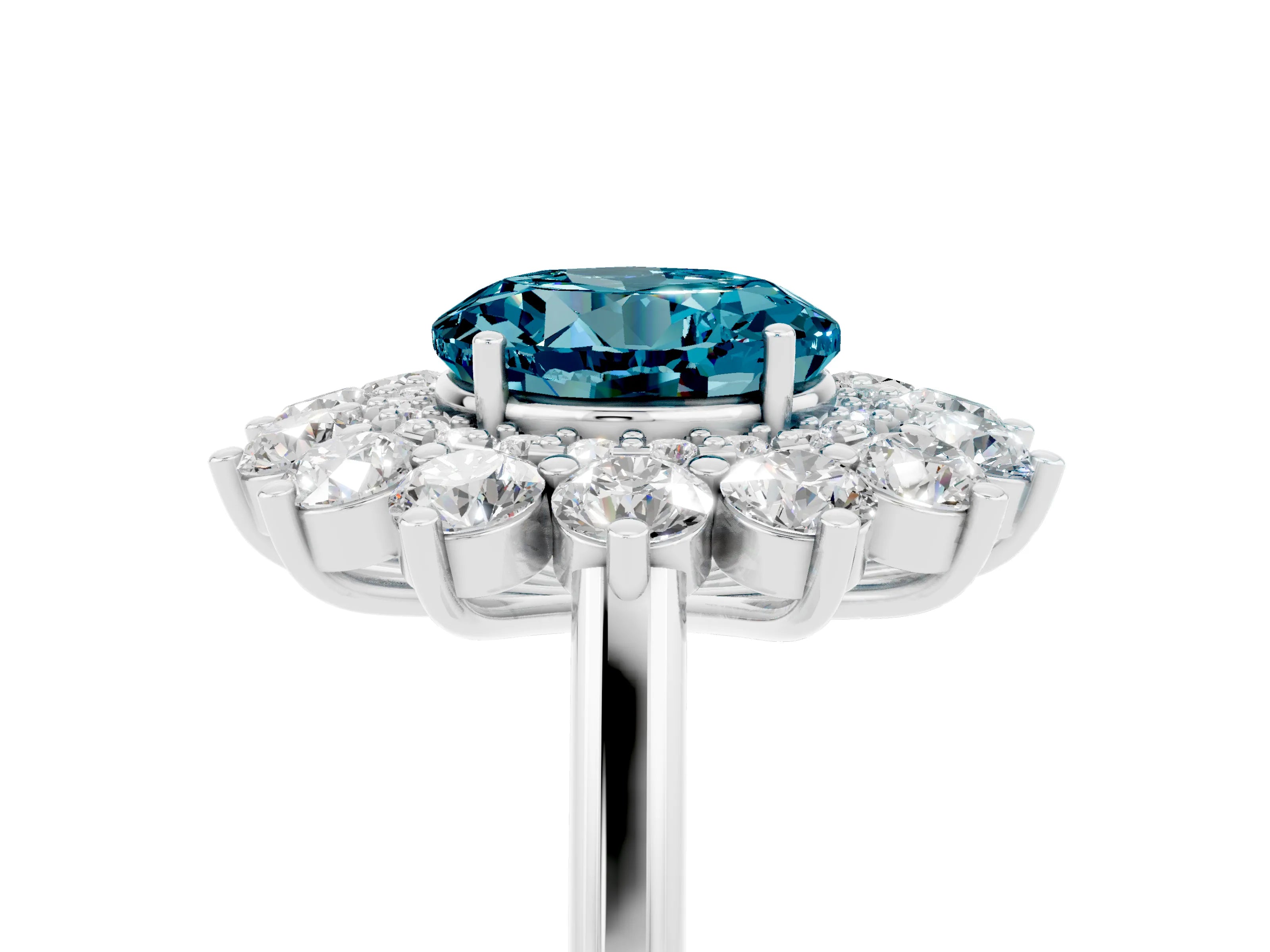White gold Round Cut Halo Cluster Diamond Ring with Pave Band and Four-Prong Setting_5
