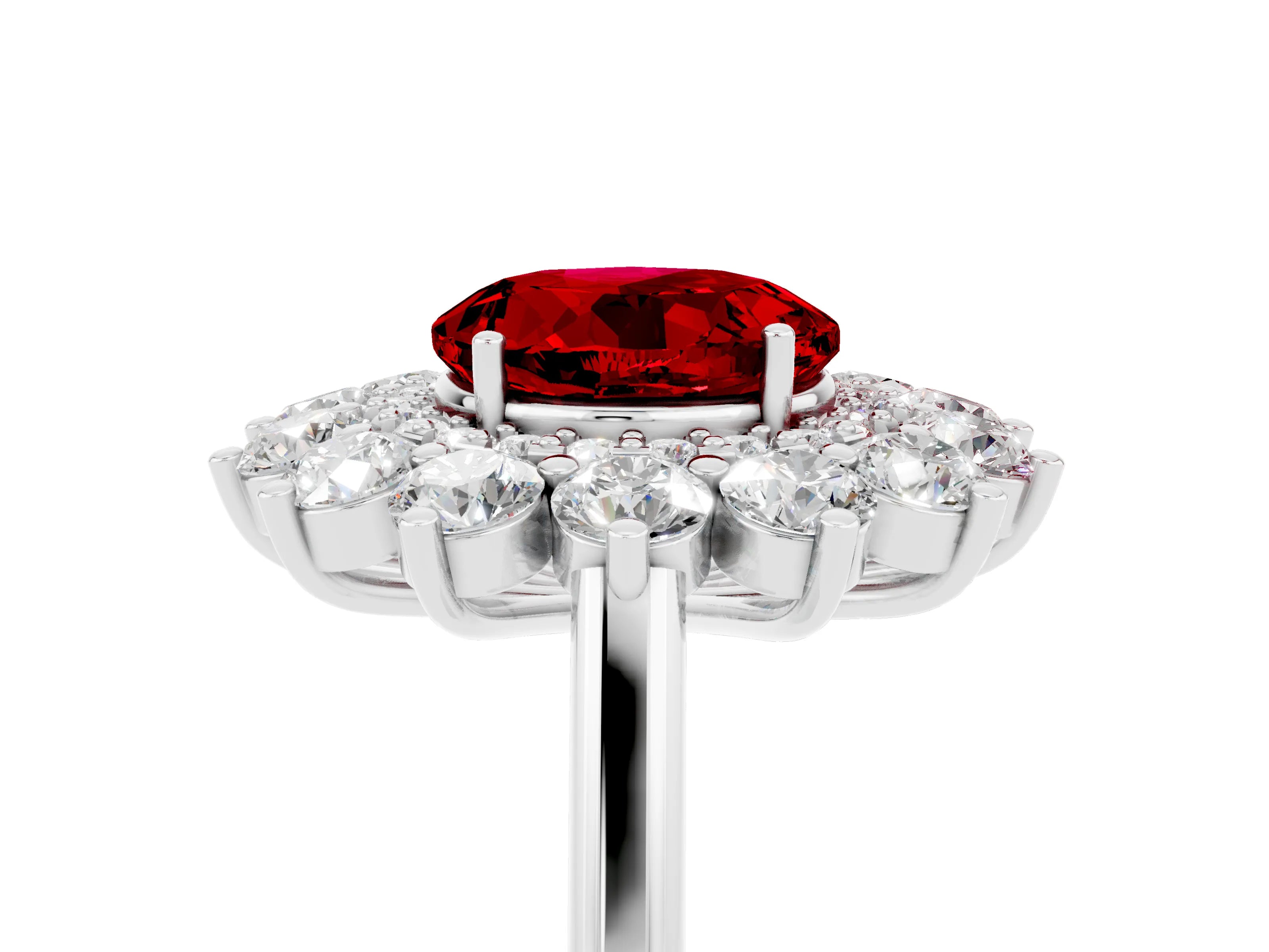 White gold Round Cut Halo Cluster Diamond Ring with Pave Band and Four-Prong Setting_5