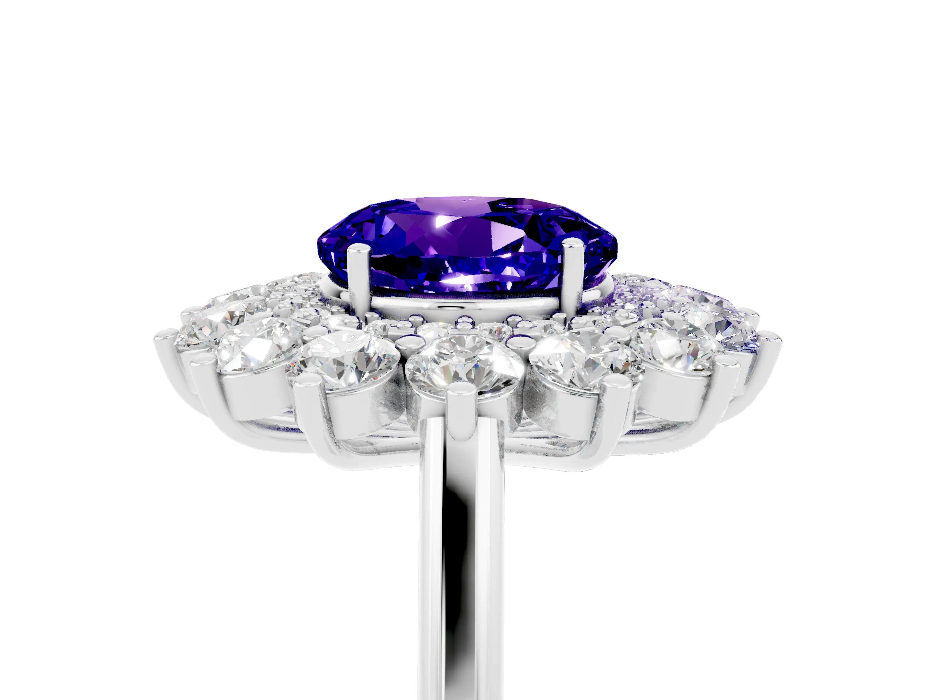 White gold Round Cut Halo Cluster Diamond Ring with Pave Band and Four-Prong Setting_5