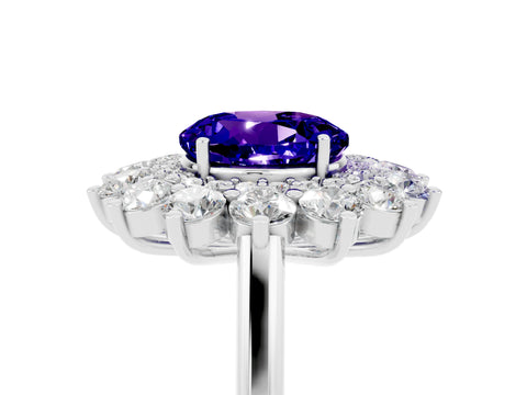 White gold Round Cut Halo Cluster Diamond Ring with Pave Band and Four-Prong Setting_5