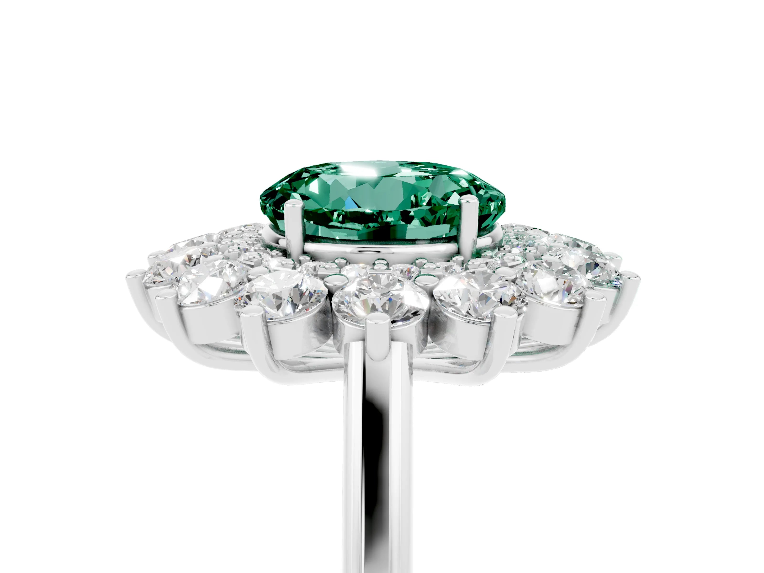 White gold Round Cut Halo Cluster Diamond Ring with Pave Band and Four-Prong Setting_5