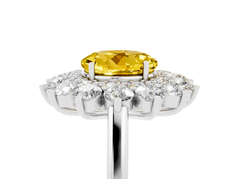 White gold Round Cut Halo Cluster Diamond Ring with Pave Band and Four-Prong Setting_5