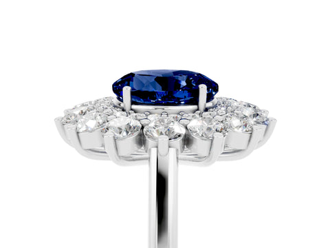 White gold Round Cut Halo Cluster Diamond Ring with Pave Band and Four-Prong Setting_5