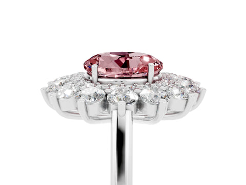 White gold Round Cut Halo Cluster Diamond Ring with Pave Band and Four-Prong Setting_5