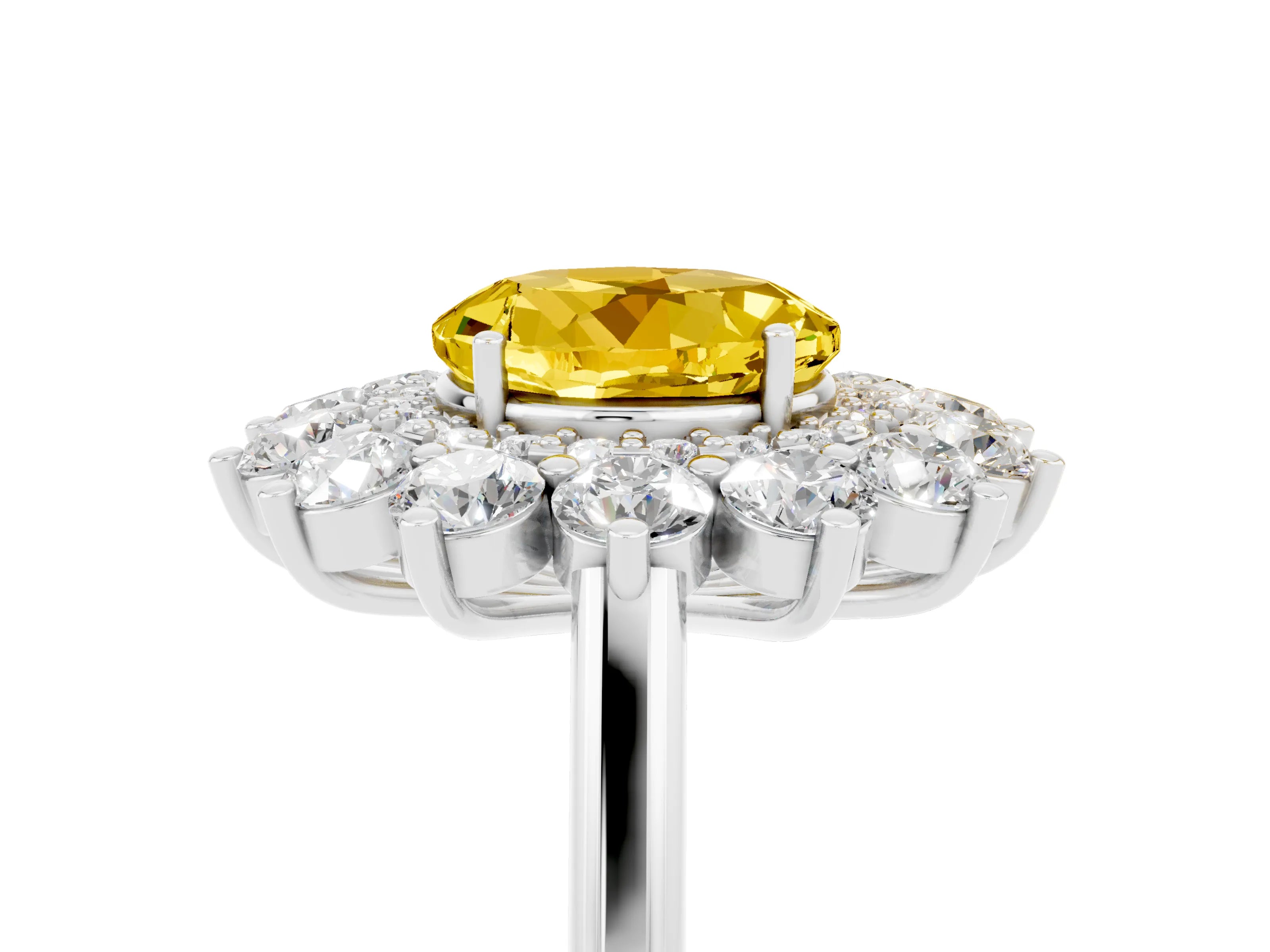 White gold Round Cut Halo Cluster Diamond Ring with Pave Band and Four-Prong Setting_5