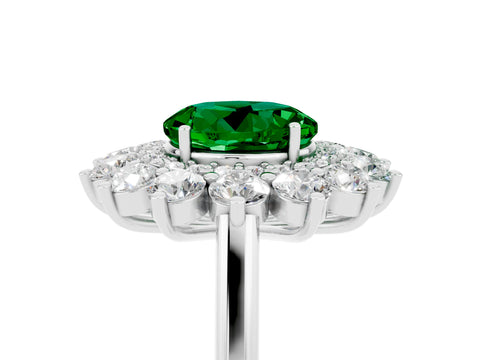 White gold Round Cut Halo Cluster Diamond Ring with Pave Band and Four-Prong Setting_5