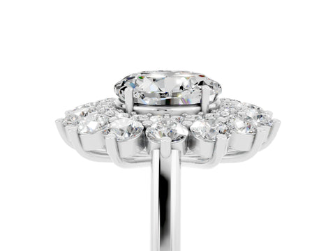 White gold Round Cut Halo Cluster Diamond Ring with Pave Band and Four-Prong Setting_5