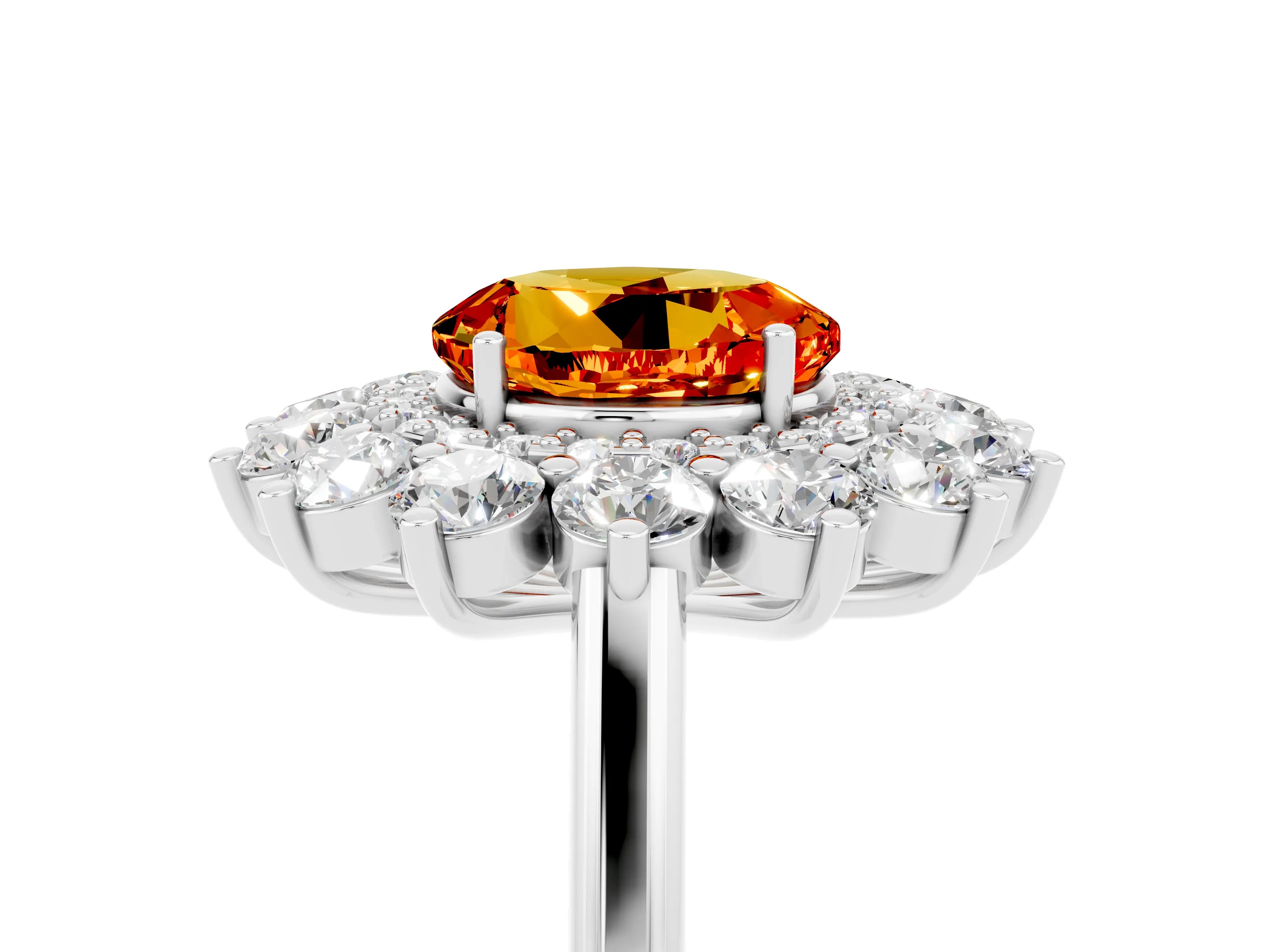 White gold Round Cut Halo Cluster Diamond Ring with Pave Band and Four-Prong Setting_5