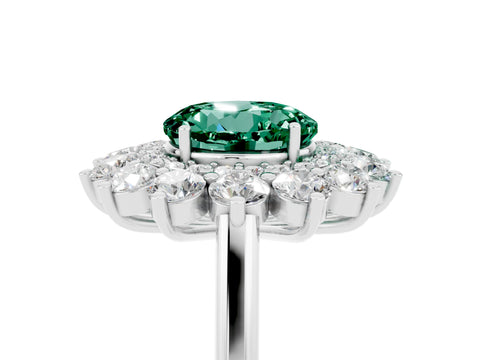 White gold Round Cut Halo Cluster Diamond Ring with Pave Band and Four-Prong Setting_5