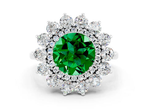 White gold Round Cut Halo Cluster Diamond Ring with Pave Band and Four-Prong Setting