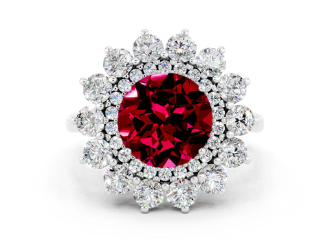 White gold Round Cut Halo Cluster Diamond Ring with Pave Band and Four-Prong Setting