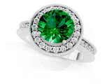 White gold Round Cut Halo Diamond Engagement Ring with Milgrain Pave Band and Four-Prong Setting_1