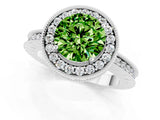 White gold Round Cut Halo Diamond Engagement Ring with Milgrain Pave Band and Four-Prong Setting_1