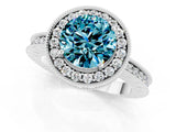 White gold Round Cut Halo Diamond Engagement Ring with Milgrain Pave Band and Four-Prong Setting_1
