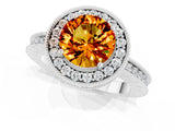 White gold Round Cut Halo Diamond Engagement Ring with Milgrain Pave Band and Four-Prong Setting_1