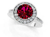 White gold Round Cut Halo Diamond Engagement Ring with Milgrain Pave Band and Four-Prong Setting_1