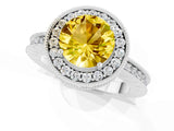 White gold Round Cut Halo Diamond Engagement Ring with Milgrain Pave Band and Four-Prong Setting_1