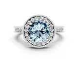 White gold Round Cut Halo Diamond Engagement Ring with Milgrain Pave Band and Four-Prong Setting_23