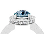 White gold Round Cut Halo Diamond Engagement Ring with Milgrain Pave Band and Four-Prong Setting_28