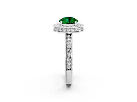 White gold Round Cut Halo Diamond Engagement Ring with Milgrain Pave Band and Four-Prong Setting_2