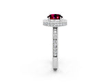 White gold Round Cut Halo Diamond Engagement Ring with Milgrain Pave Band and Four-Prong Setting_2