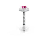 White gold Round Cut Halo Diamond Engagement Ring with Milgrain Pave Band and Four-Prong Setting_2