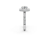 White gold Round Cut Halo Diamond Engagement Ring with Milgrain Pave Band and Four-Prong Setting_2