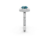 White gold Round Cut Halo Diamond Engagement Ring with Milgrain Pave Band and Four-Prong Setting_2