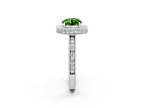 White gold Round Cut Halo Diamond Engagement Ring with Milgrain Pave Band and Four-Prong Setting_2