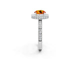 White gold Round Cut Halo Diamond Engagement Ring with Milgrain Pave Band and Four-Prong Setting_2