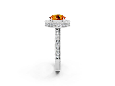 White gold Round Cut Halo Diamond Engagement Ring with Milgrain Pave Band and Four-Prong Setting_2