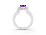 White gold Round Cut Halo Diamond Engagement Ring with Milgrain Pave Band and Four-Prong Setting_3
