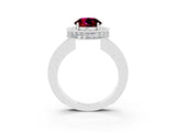 White gold Round Cut Halo Diamond Engagement Ring with Milgrain Pave Band and Four-Prong Setting_3