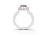 White gold Round Cut Halo Diamond Engagement Ring with Milgrain Pave Band and Four-Prong Setting_3