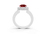 White gold Round Cut Halo Diamond Engagement Ring with Milgrain Pave Band and Four-Prong Setting_3