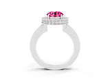 White gold Round Cut Halo Diamond Engagement Ring with Milgrain Pave Band and Four-Prong Setting_3