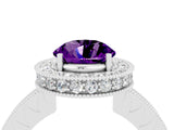 White gold Round Cut Halo Diamond Engagement Ring with Milgrain Pave Band and Four-Prong Setting_4