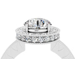 White gold Round Cut Halo Diamond Engagement Ring with Milgrain Pave Band and Four-Prong Setting_4