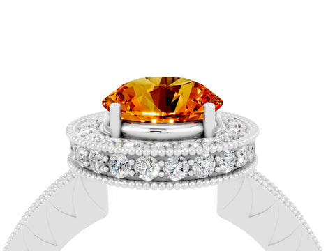 White gold Round Cut Halo Diamond Engagement Ring with Milgrain Pave Band and Four-Prong Setting_4