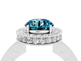 White gold Round Cut Halo Diamond Engagement Ring with Milgrain Pave Band and Four-Prong Setting_4