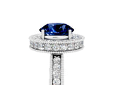 White gold Round Cut Halo Diamond Engagement Ring with Milgrain Pave Band and Four-Prong Setting_5