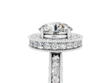 White gold Round Cut Halo Diamond Engagement Ring with Milgrain Pave Band and Four-Prong Setting_5