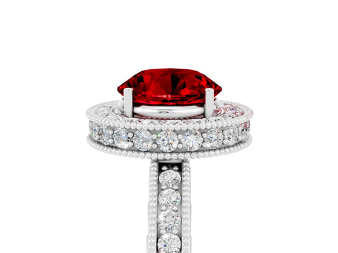 White gold Round Cut Halo Diamond Engagement Ring with Milgrain Pave Band and Four-Prong Setting_5