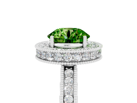 White gold Round Cut Halo Diamond Engagement Ring with Milgrain Pave Band and Four-Prong Setting_5