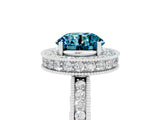 White gold Round Cut Halo Diamond Engagement Ring with Milgrain Pave Band and Four-Prong Setting_5