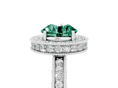 White gold Round Cut Halo Diamond Engagement Ring with Milgrain Pave Band and Four-Prong Setting_5