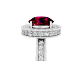 White gold Round Cut Halo Diamond Engagement Ring with Milgrain Pave Band and Four-Prong Setting_5